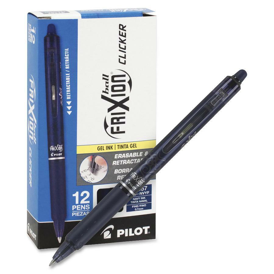 Pilot FriXion .7mm Clicker Erasable Gel Pens - Fine Pen Point - 0.7 mm Pen Point Size - Refillable - Retractable - Navy Blue Gel-based Ink - Navy Blue Barrel - 1 Dozen. The main picture.