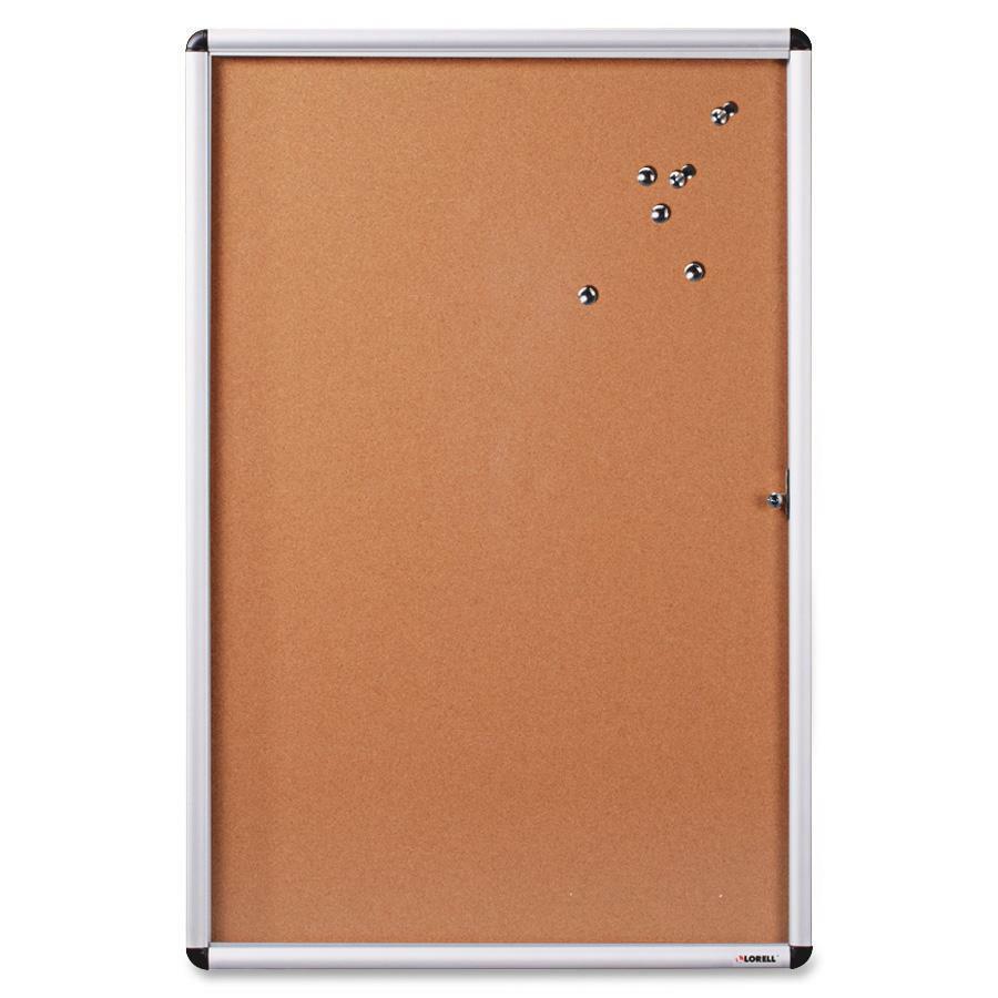 Lorell Enclosed Cork Bulletin Boards - 48" Height x 36" Width - Natural Cork Surface - Durable, Resilient, Self-healing - Aluminum Aluminum Frame - 1 Each. The main picture.