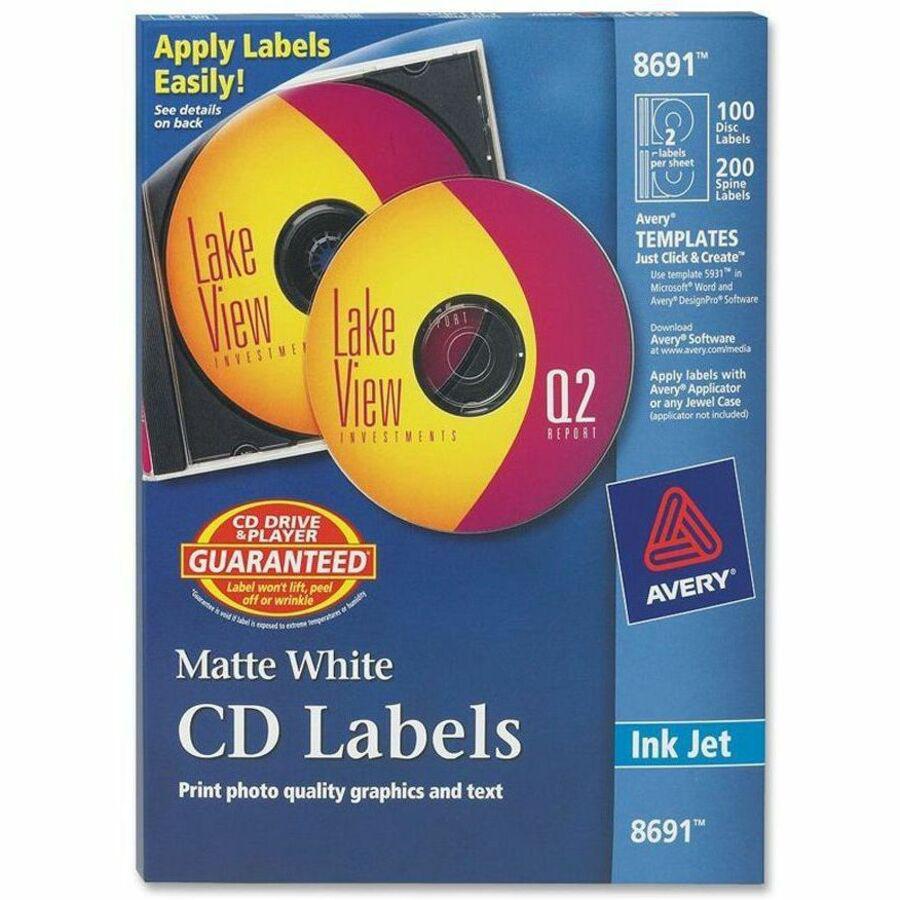 Avery&reg; Clear CD/DVD Inkjet Matte Labels - Matte White - 300 Total Label(s) - 100 / Pack. Picture 1