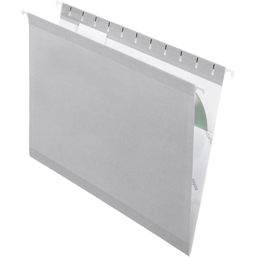 Pendaflex 1/5 Tab Cut Legal Recycled Hanging Folder - 8 1/2" x 14" - Internal Pocket(s) - Gray - 10% Recycled - 25 / Box. Picture 1