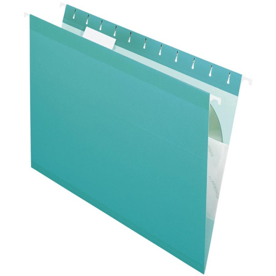 Pendaflex 1/5 Tab Cut Letter Recycled Hanging Folder - 8 1/2" x 11" - Aqua - 10% Recycled - 25 / Box. Picture 1