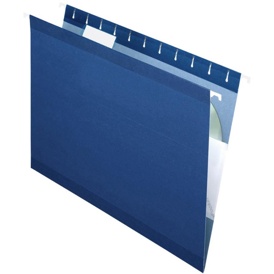 Pendaflex 1/5 Tab Cut Letter Recycled Hanging Folder - 8 1/2" x 11" - Navy - 10% Recycled - 25 / Box. Picture 1