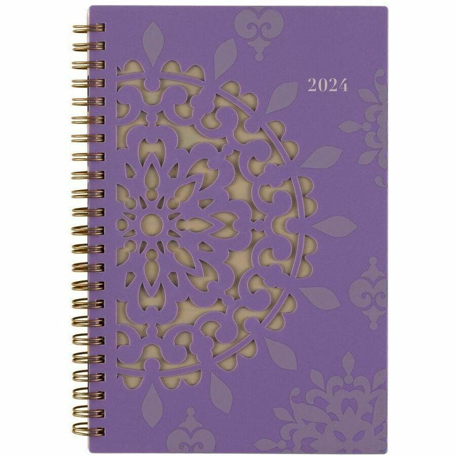 Cambridge Vienna Planner - Small Size - Weekly, Monthly - 12 Month - January 2024 - December 2024 - 1 Week, 1 Month Double Page Layout - 8 1/2" x 11" White Sheet - Wire Bound - Brown, Purple, Yellow -. Picture 1