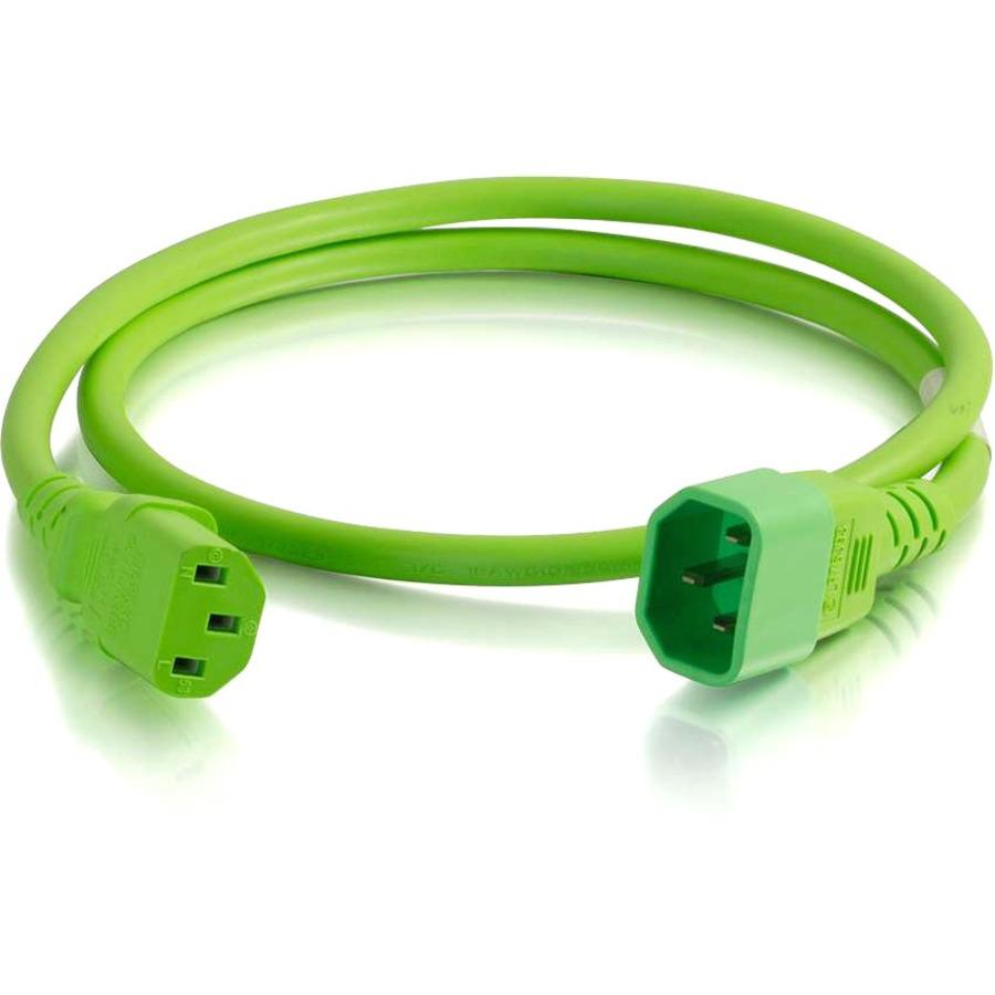 C2G 1ft 14AWG Power Cord (IEC320C14 to IEC320C13) - Green - For PDU, Switch, Server - 250 V AC / 15 A - Green - 1 ft Cord Length. Picture 1