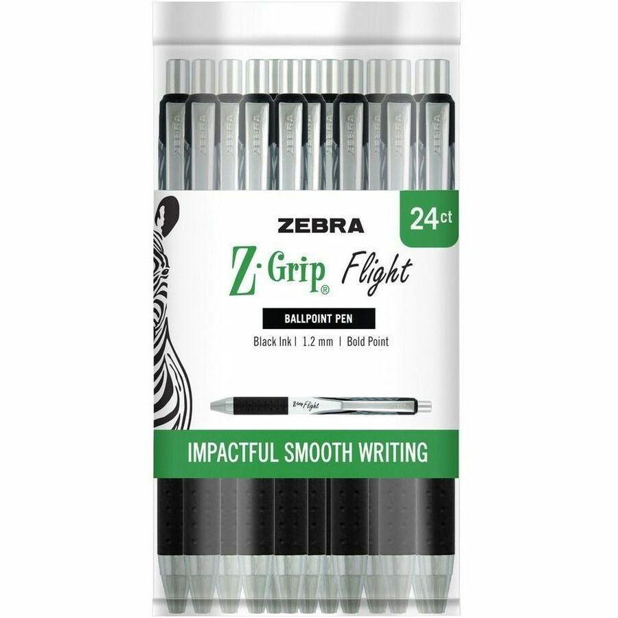 Zebra Pen Z-Grip Flight Retractable Ballpoint Pens - 1.2 mm Pen Point Size - Retractable - Black - 24 / Pack. Picture 1