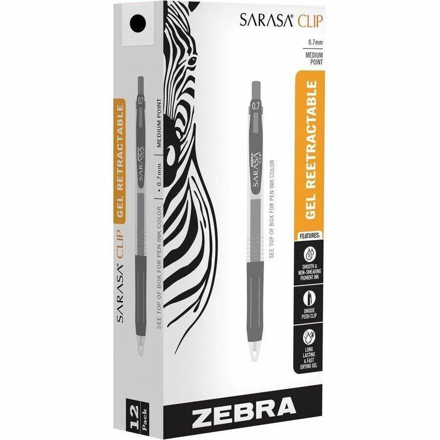 Zebra Pen SARASA Clip Retractable Gel Pen - 0.7 mm Pen Point Size - Retractable - Black Water Based, Pigment-based, Gel-based Ink - 1 Dozen. Picture 1