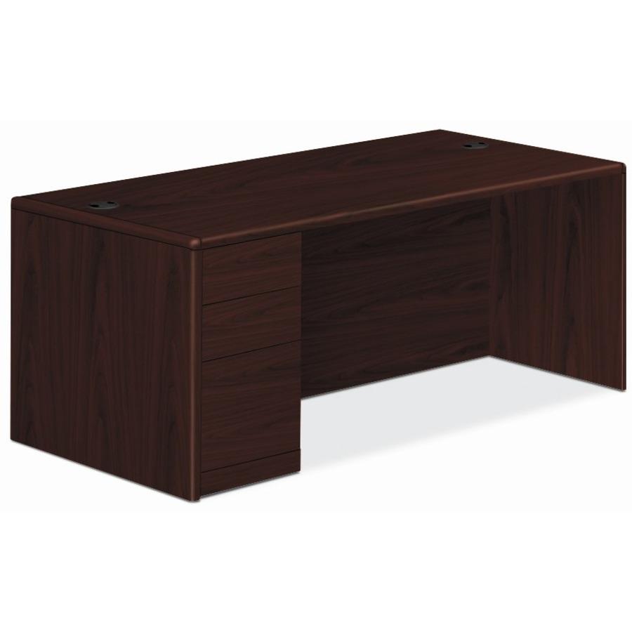 HON 10700 H10702L Pedestal Desk - 66" x 30"29.5" - 3 x Box, File Drawer(s) - Single Pedestal on Left Side - Finish: Mahogany. Picture 1