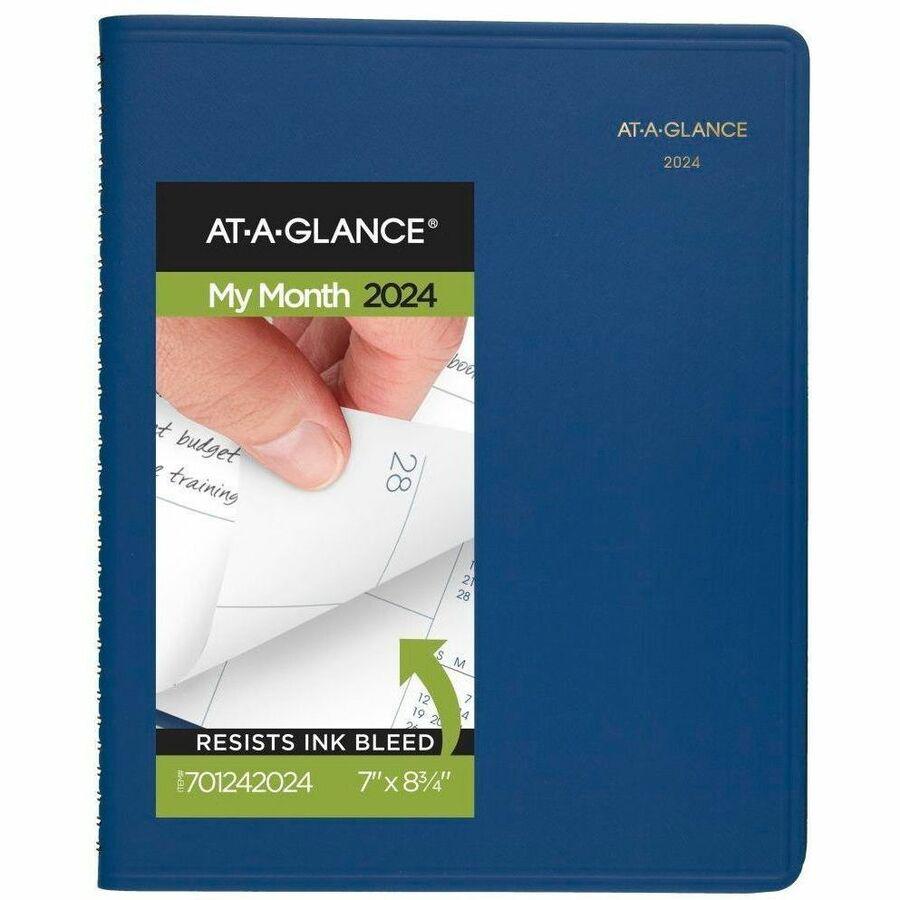 At-A-Glance Fashion Planner - Monthly - 1 Year - January 2024 - December 2024 - 1 Month Double Page Layout - 6 7/8" x 8 3/4" Sheet Size - Wire Bound - Blue - Simulated Leather - Perforated, Memo Secti. Picture 1