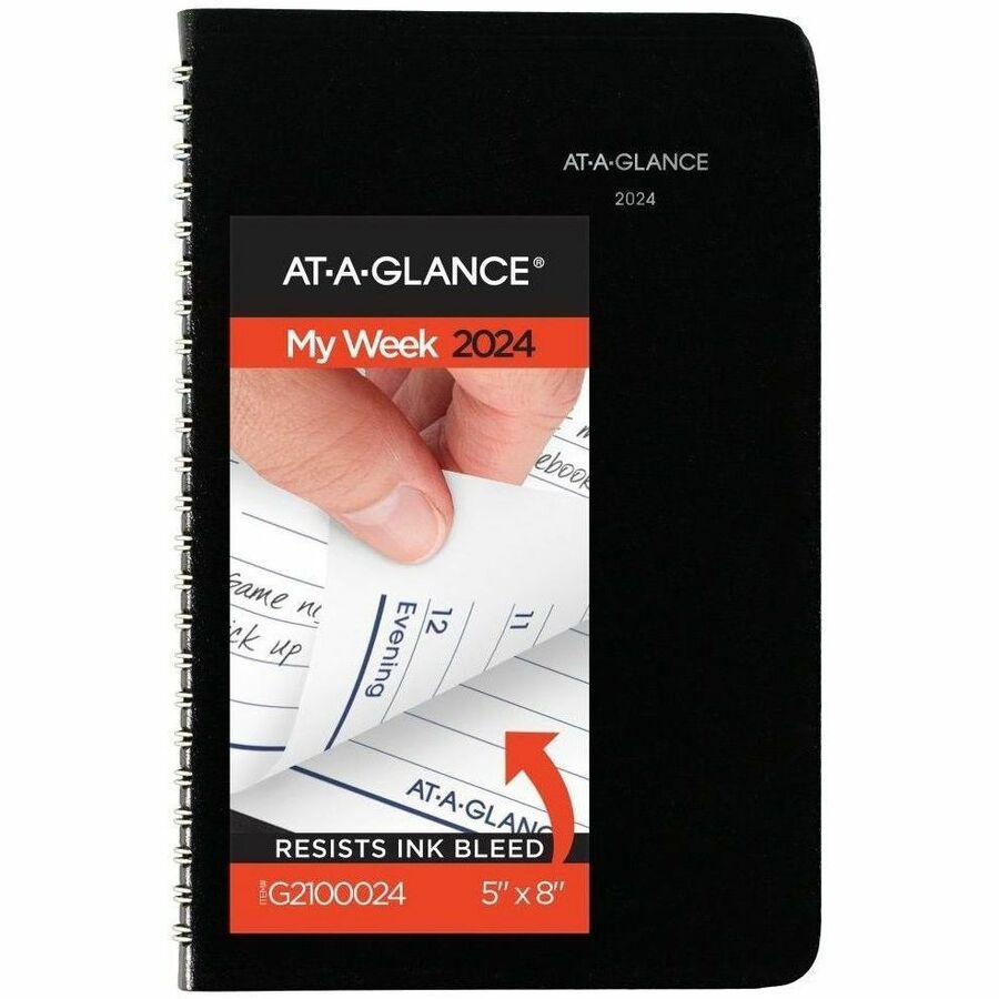 At-A-Glance DayMinder Appointment Book Planner - Julian Dates - Weekly - 12 Month - January 2024 - December 2024 - 8:00 AM to 5:00 PM - Hourly - 1 Week Double Page Layout - 4 7/8" x 8" White Sheet - W. Picture 1