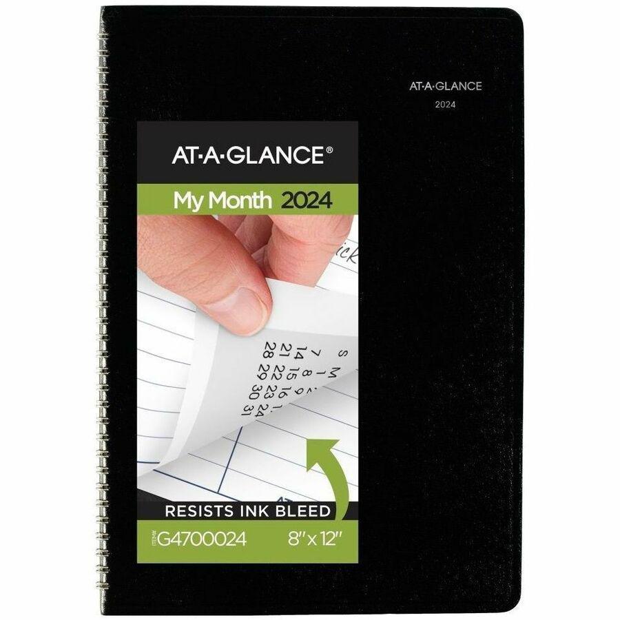 At-A-Glance DayMinderPlanner - Large Size - Julian Dates - Monthly - 14 Month - December 2023 - January 2025 - 1 Month Double Page Layout - 8" x 12" White Sheet - Wire Bound - Simulated Leather, Faux . Picture 1