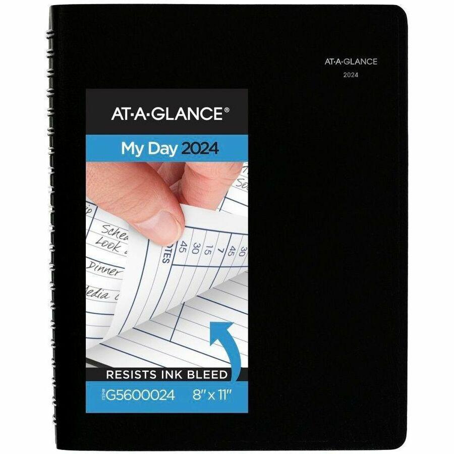 At-A-Glance DayMinder Four Person Group Appointment Book - Large Size - Julian Dates - Daily - 12 Month - January 2024 - December 2024 - 7:00 AM to 7:45 PM - Quarter-hourly, 7:00 AM to 5:45 PM - Quart. Picture 1