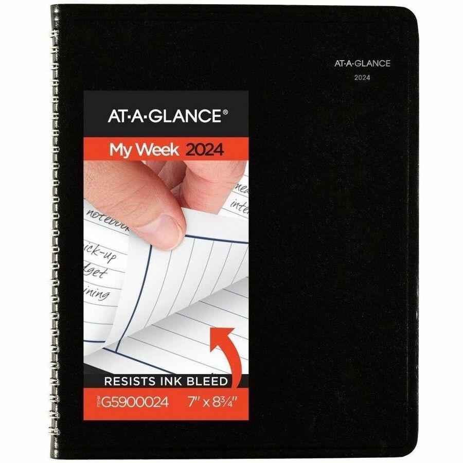 At-A-Glance DayMinder Column StylePlanner - Medium Size - Julian Dates - Weekly - 12 Month - January 2024 - December 2024 - 1 Week Double Page Layout - 7" x 8 3/4" White Sheet - Wire Bound - Black - F. Picture 1