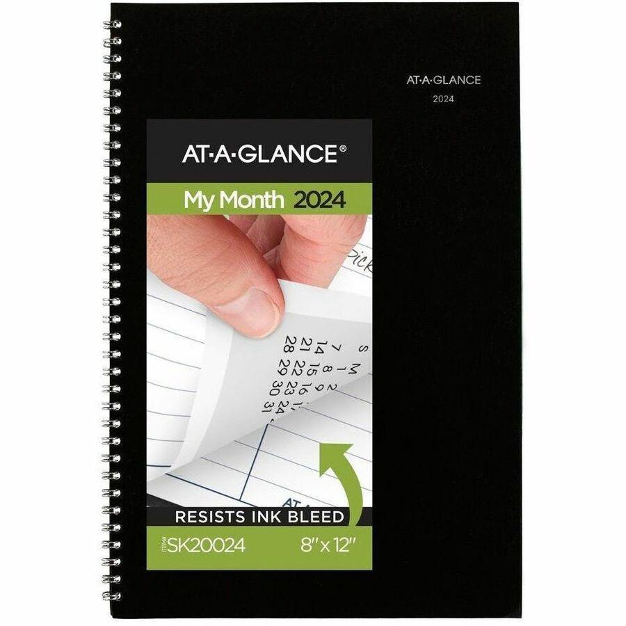 At-A-Glance DayMinderPlanner - Large Size - Julian Dates - Monthly - 14 Month - December 2023 - January 2025 - 1 Month Double Page Layout - 8" x 12" White Sheet - Wire Bound - Black - Simulated Leathe. Picture 1