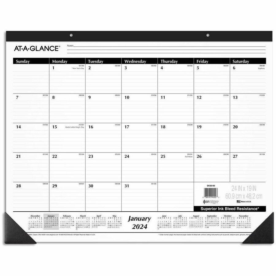 At-A-Glance 2024 Ruled Monthly Desk Pad, Large, 24" x 19" - Large Size - Julian Dates - Monthly - 12 Month - January 2024 - December 2024 - 1 Month Single Page Layout - 24" x 19" White Sheet - Headban. Picture 1