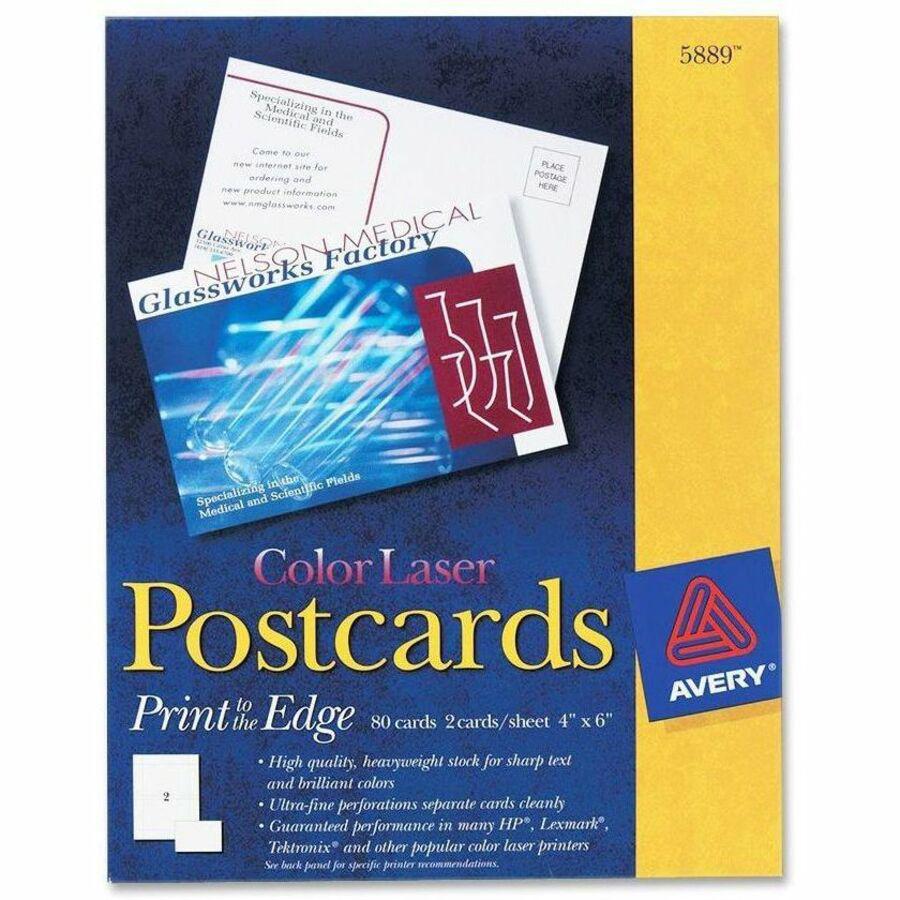 Avery&reg; Sure Feed Postcards - 97 Brightness - 6" x 4" - 80 / Box - Perforated, Heavyweight, Rounded Corner, Uncoated - White. Picture 1