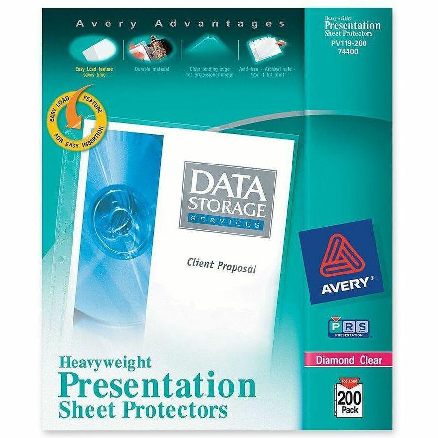 Avery&reg; Heavyweight Sheet Protectors - For Letter 8 1/2" x 11" Sheet - Diamond Clear - Polypropylene - 200 / Box. Picture 1