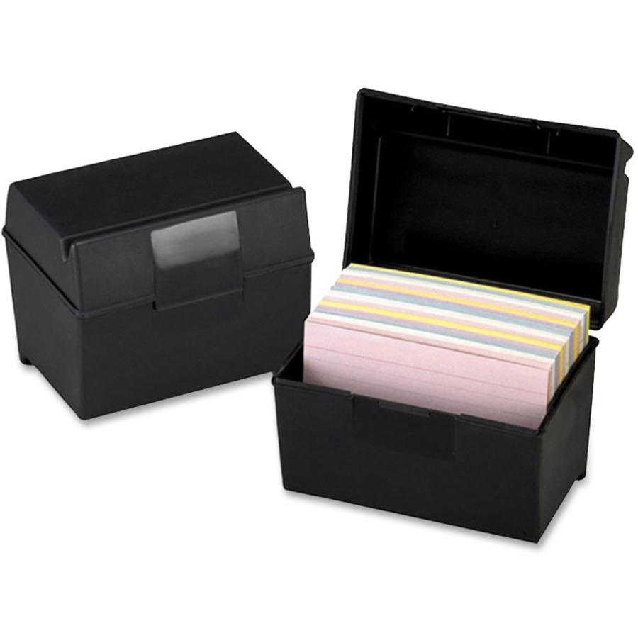Oxford Plastic Index Card Boxes with Lids - External Dimensions: 6" Width x 4" Height - 400 x Card - Flip Top Closure - Plastic - Black - For Card - 1 Each. Picture 1