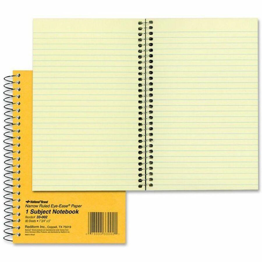 Rediform Brown Board 1-Subject Notebooks - 80 Sheets - Coilock Red Margin - 16 lb Basis Weight - 5" x 7 3/4" - Green Paper - Brown Cover - Board Cover - Micro Perforated, Subject, Punched - 1 Each. Picture 1