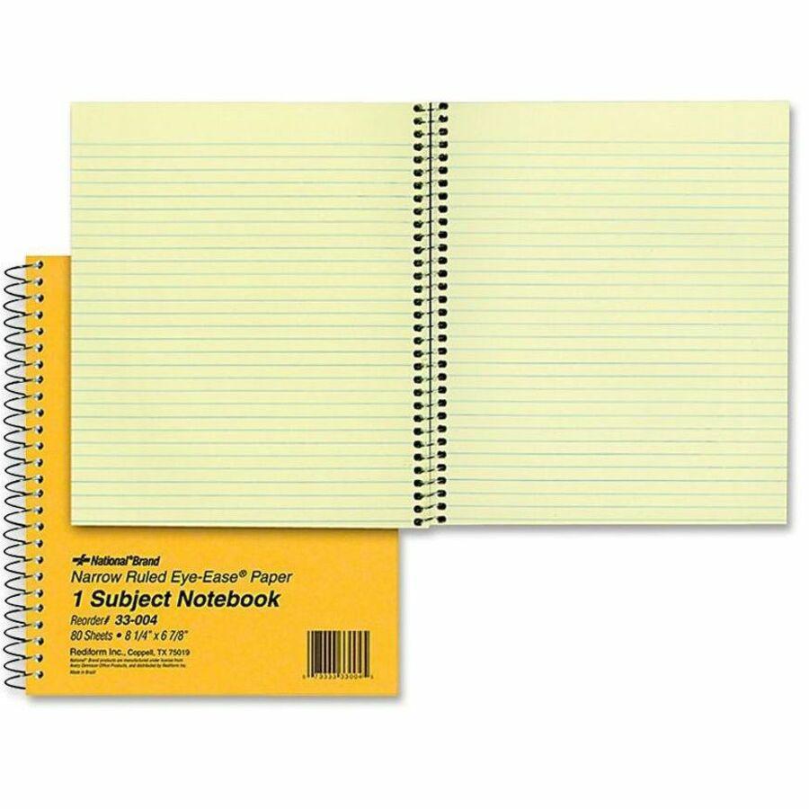 Rediform Brown Board 1-Subject Notebooks - 80 Sheets - Coilock Red Margin - 16 lb Basis Weight - 6 7/8" x 8 1/4" - Green Paper - Brown Cover - Board Cover - Micro Perforated, Subject, Punched - 1 Each. Picture 1
