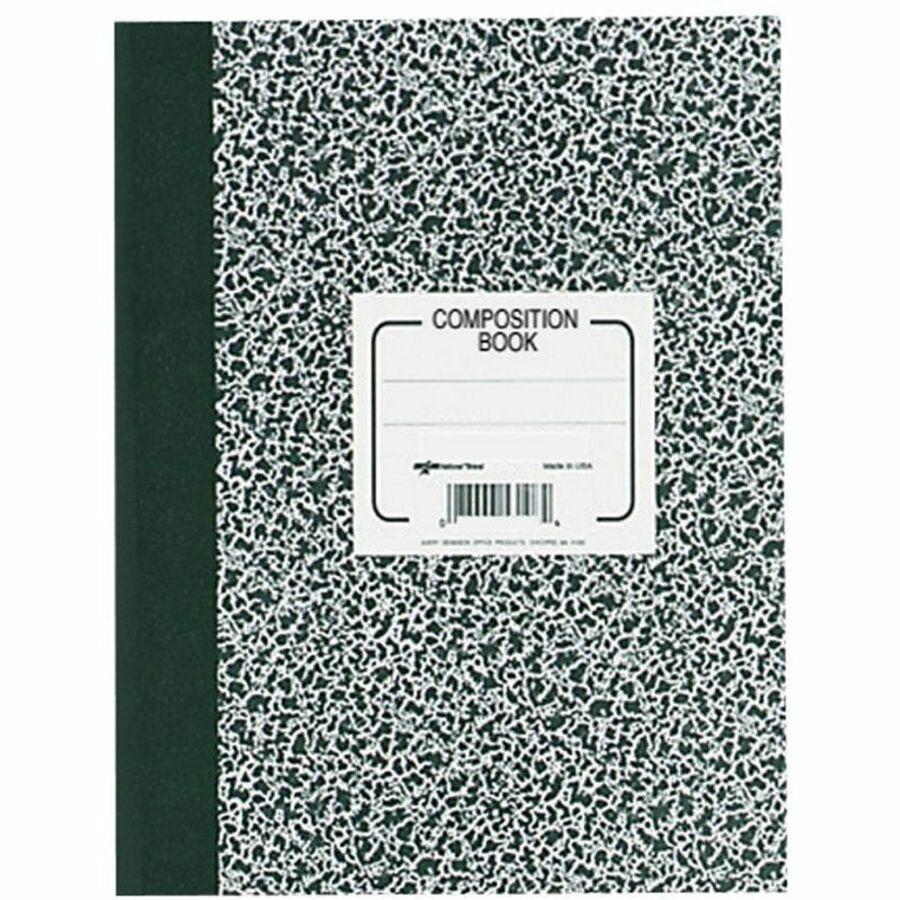 Rediform College Rule Composition Book - 80 Sheets - Sewn - Ruled Margin - 8 3/8" x 11" - White Paper - Black Marble Cover - Subject - 1 Each. Picture 1