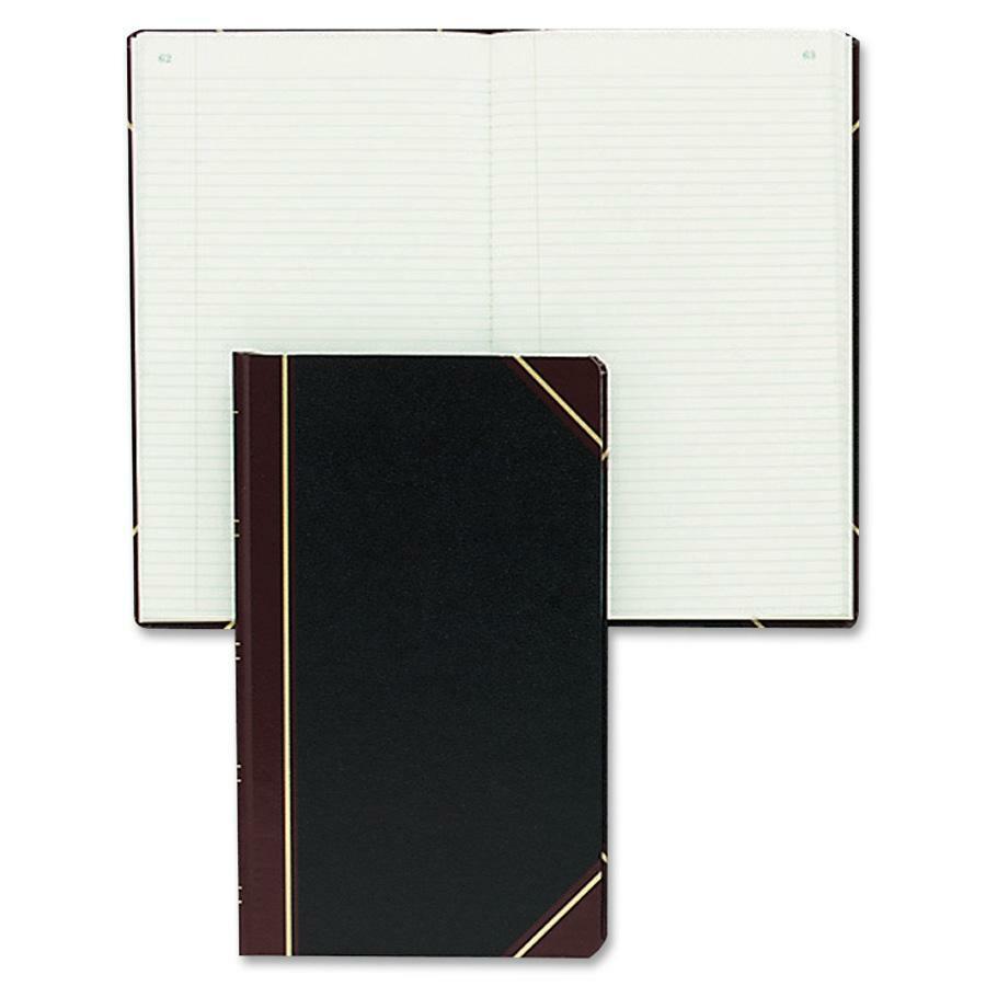 Rediform Texhide Cover Record Books with Margin - 300 Sheet(s) - Thread Sewn - 8.75" x 14.25" Sheet Size - Green Sheet(s) - Brown, Green Print Color - Black Cover - Recycled - 1 Each. Picture 1