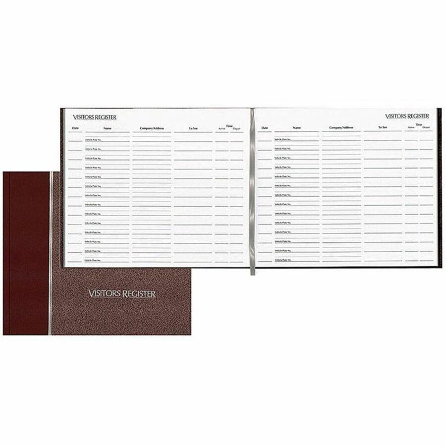 Rediform Hardcover Visitor's Register - 128 Sheet(s) - Thread Sewn - 9.87" x 8.50" Sheet Size - Burgundy - White Sheet(s) - Burgundy Cover - Recycled - 1 Each. Picture 1