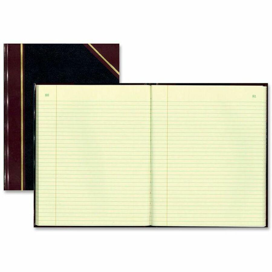 Rediform Texhide Cover Record Books with Margin - 300 Sheet(s) - Thread Sewn - 11.25" x 14.25" Sheet Size - Black - Green Sheet(s) - Brown, Green Print Color - Black Cover - Recycled - 1 Each. Picture 1