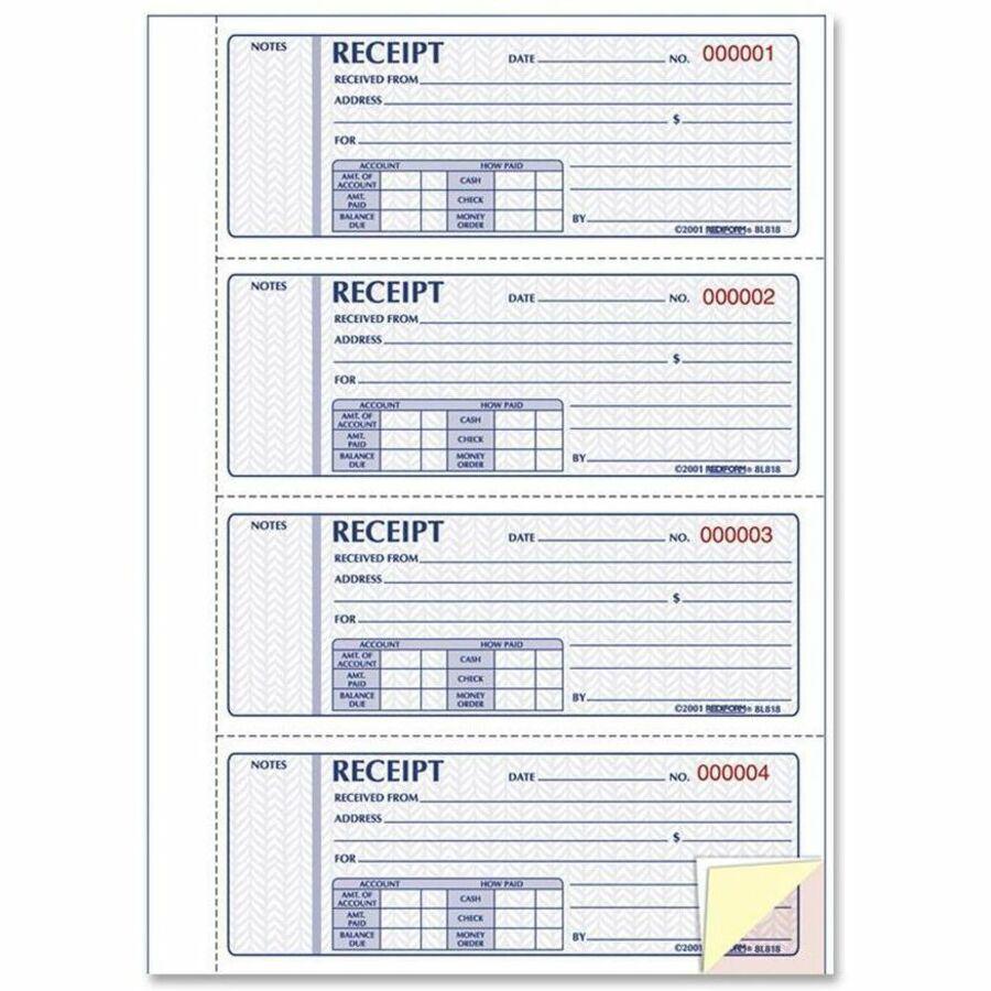 Rediform Hardbound Money Receipt Book - 200 Sheet(s) - 3 PartCarbonless Copy - 2.75" x 7" Form Size - White Sheet(s) - 1 Each. Picture 1