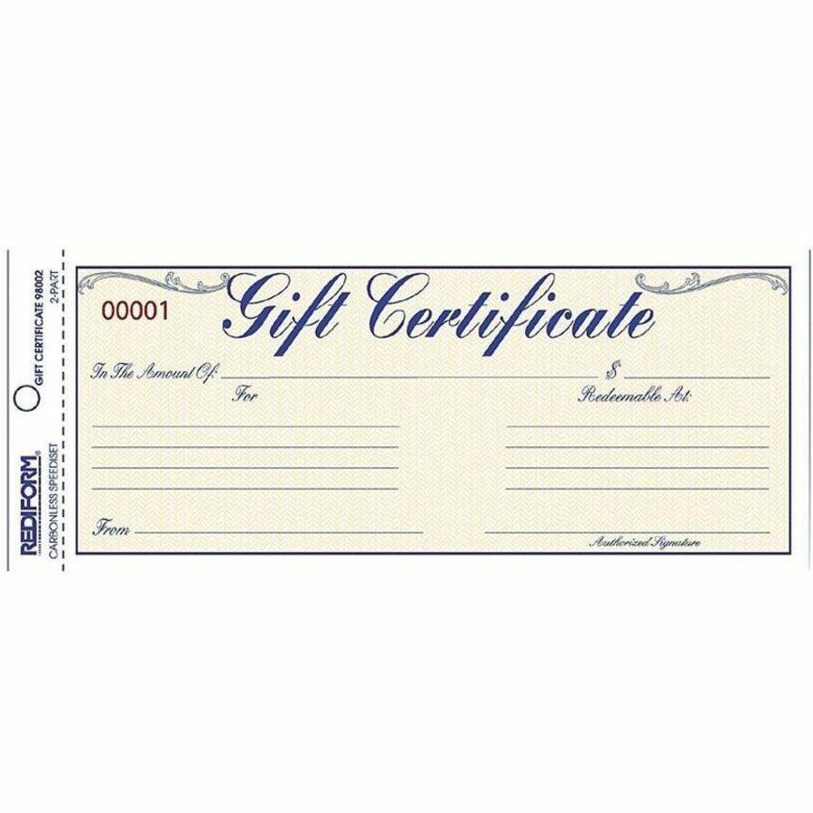 Rediform Gift Certificates with Envelopes - 8.5" x 3.7" - Blue - 25 / Pack. Picture 1