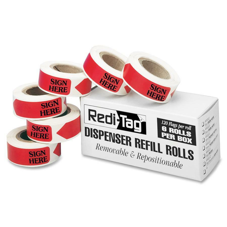 Redi-Tag Sign Here Arrow Flags Dispenser Refills - 720 x Red - 1 7/8" x 9/16" - Arrow - "SIGN HERE" - Red - Removable, Self-adhesive - 720 / Box. Picture 1