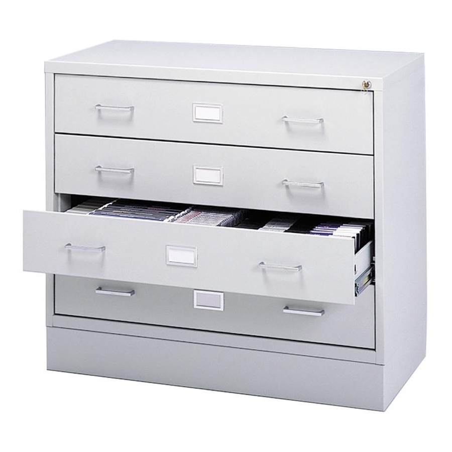 A/V Equipment Cabinet - 200 lb Load Capacity - 27.8" Height x 37" Width x 17.5" Depth - Freestanding - Baked Enamel - Steel - Light Gray, Chrome. Picture 1