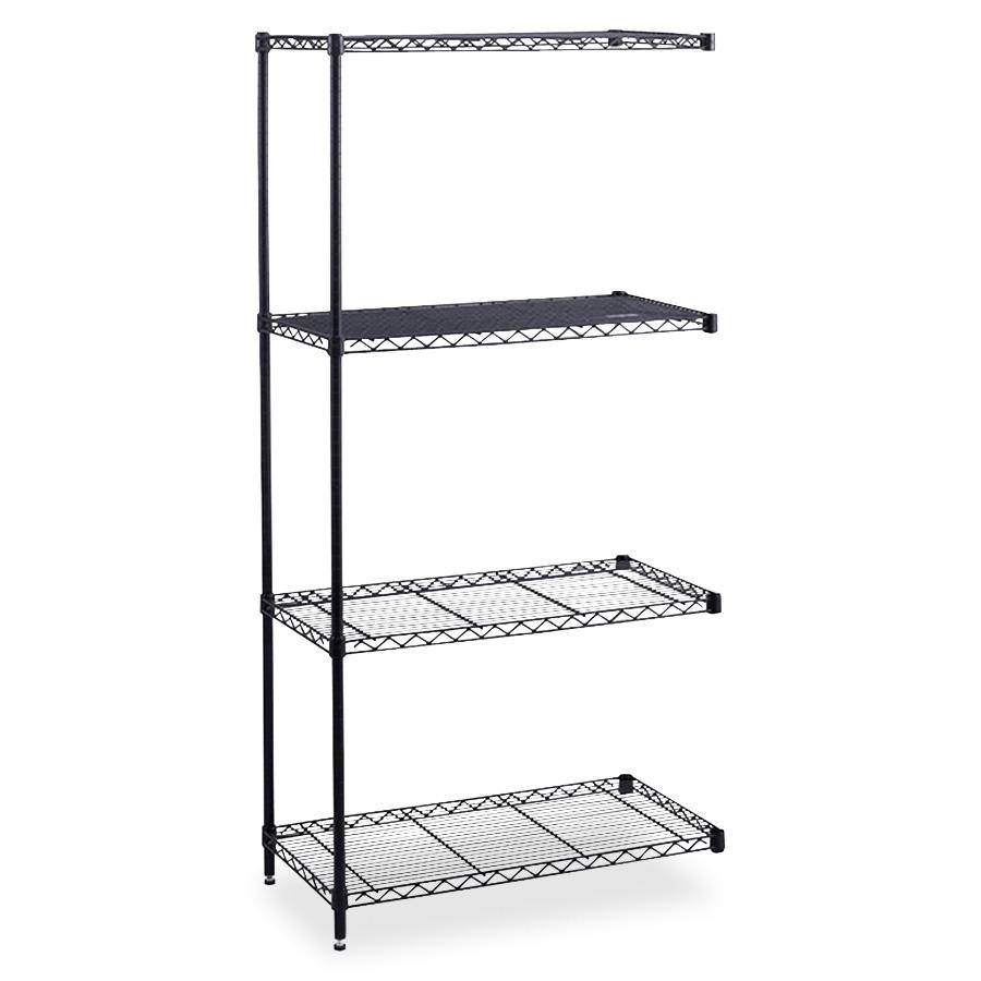 Safco Industrial Wire Shelving Add-On Unit - 36" x 24" x 72" - 4 x Shelf(ves) - 1250 lb Load Capacity - Leveling Glide, Adjustable Shelf - Black - Powder Coated - Steel - Assembly Required. Picture 1