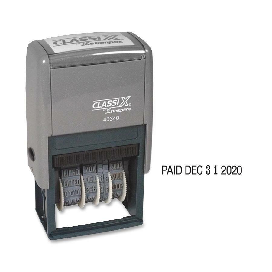 Xstamper Self-Inking Micro Message Dater - Message/Date Stamp - "REC'D, ENT'D, ANS'D, PAID, SHIPPED, CHARGED, CANCELLED" - 0.94" Impression Width - Black - Plastic Plastic - 1 Each. Picture 1