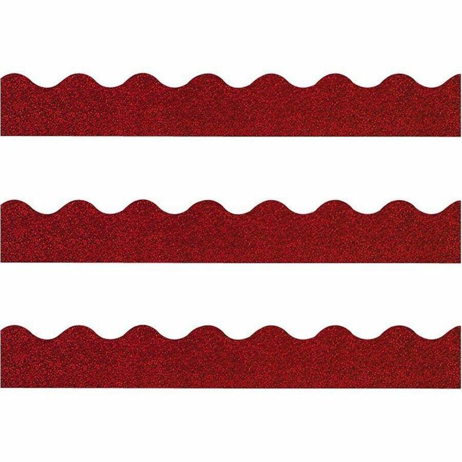 Trend Sparkle Board Trimmers - Rectangle Topped With Waves Shape - Pin-up - 0.10" Height x 2.25" Width x 390" Length - Red - Paper - 1 / Pack. Picture 1