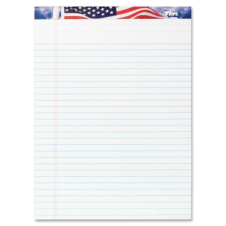 TOPS American Pride Writing Tablets - 50 Sheets - Strip - 0.34" Ruled - 16 lb Basis Weight - 8 1/2" x 11 3/4" - White Paper - Perforated, Bleed Resistant - 3 / Pack. Picture 1