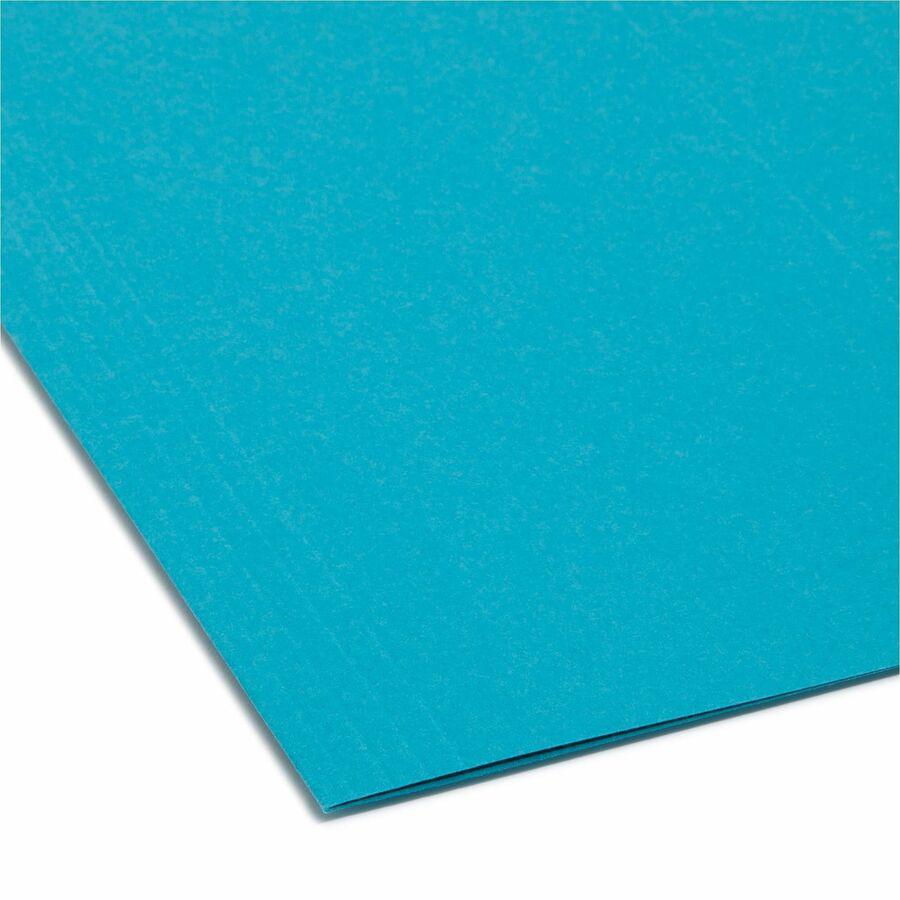 Smead Colored 1/5 Tab Cut Letter Recycled Hanging Folder - 8 1/2" x 11" - Top Tab Location - Assorted Position Tab Position - Vinyl - Teal - 10% Recycled - 25 / Box. Picture 4