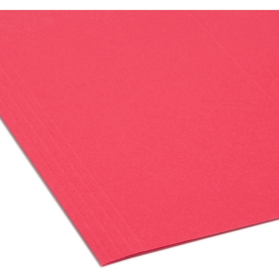 Smead Colored 1/5 Tab Cut Legal Recycled Hanging Folder - 8 1/2" x 14" - Top Tab Location - Assorted Position Tab Position - Vinyl - Red - 10% Recycled - 25 / Box. Picture 4