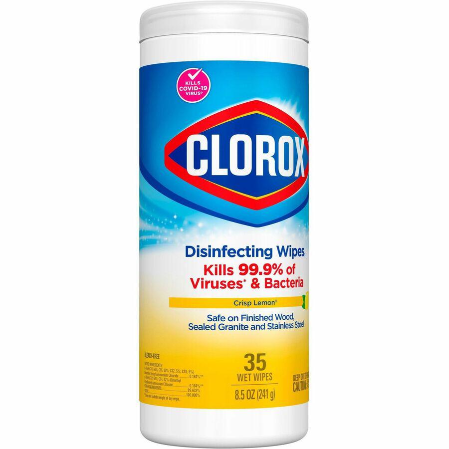Clorox Disinfecting Cleaning Wipes - Ready-To-Use - Crisp Lemon Scent - 7" Length x 8" Width - 35 / Canister - 12 / Carton - Pleasant Scent, Disinfectant, Pre-moistened, Bleach-free - Yellow. Picture 4