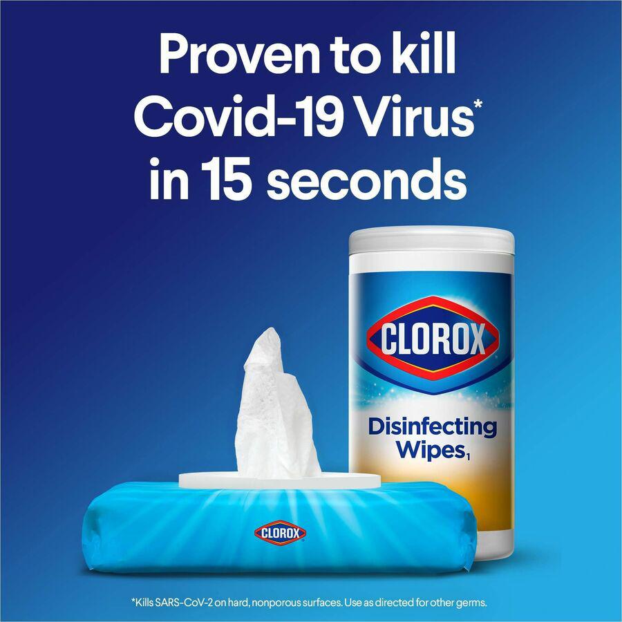 Clorox Disinfecting Cleaning Wipes - Bleach-Free - Ready-To-Use Wipe - Fresh Scent - 35 / Canister - 12 / Carton - Green. Picture 3