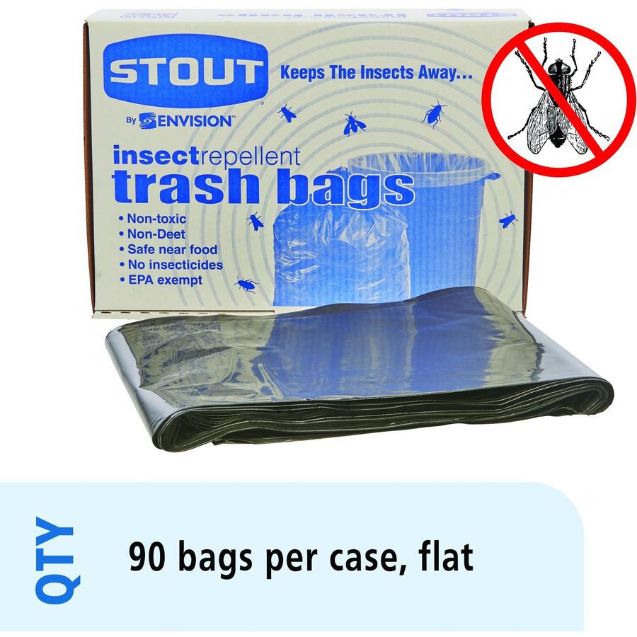 Stout Insect Repellent Trash Bags - 30 gal Capacity - 33" Width x 40" Length - 2 mil (51 Micron) Thickness - Black - Polyethylene - 90/Box - Recycled. Picture 4