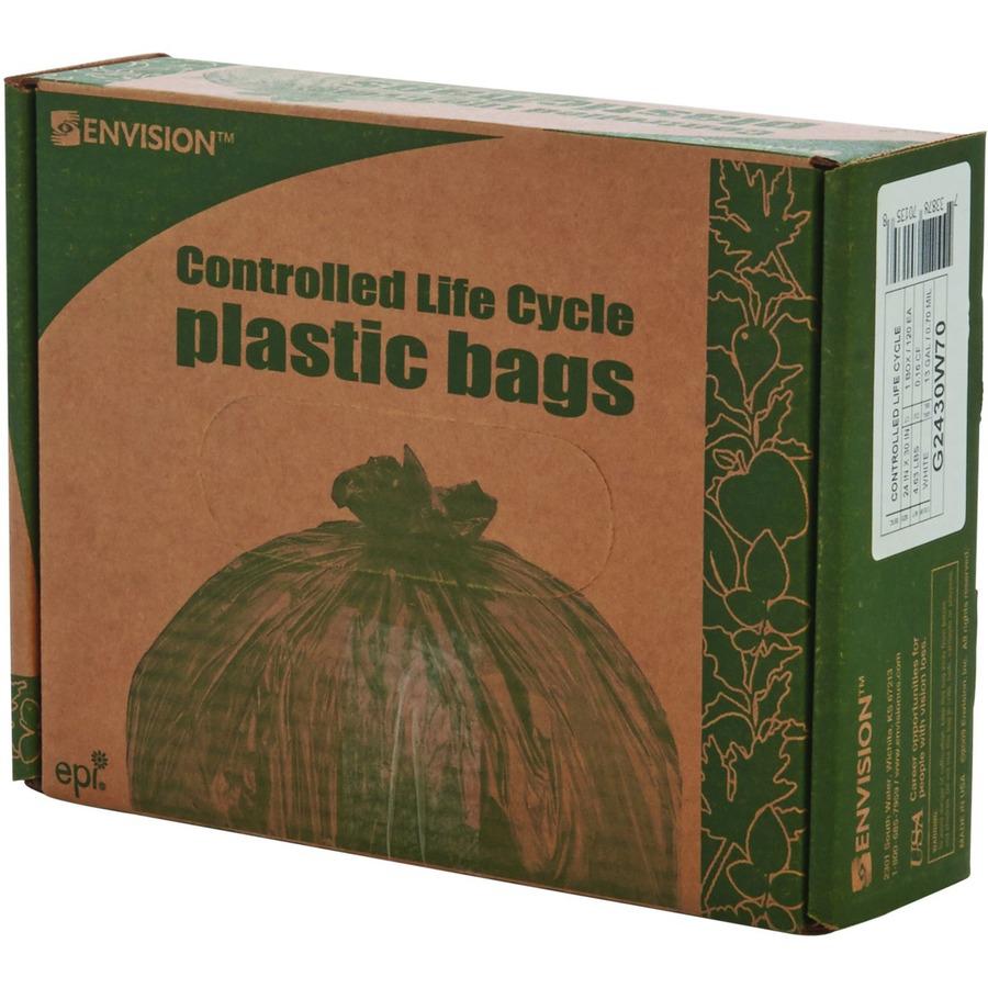 Stout Controlled Life-Cycle Plastic Trash Bags - 13 gal Capacity - 24" Width x 30" Length - 0.70 mil (18 Micron) Thickness - White - 120/Carton - Office Waste. Picture 4