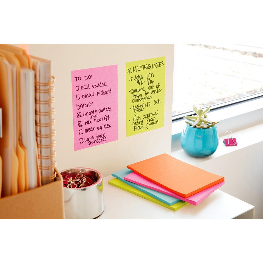 Post-it&reg; Super Sticky Notes - Energy Boost Color Collection - 180 - 4" x 6" - Rectangle - 45 Sheets per Pad - Ruled - Vital Orange, Tropical Pink, Blue Paradise, Limeade - Paper - Self-adhesive, R. Picture 3