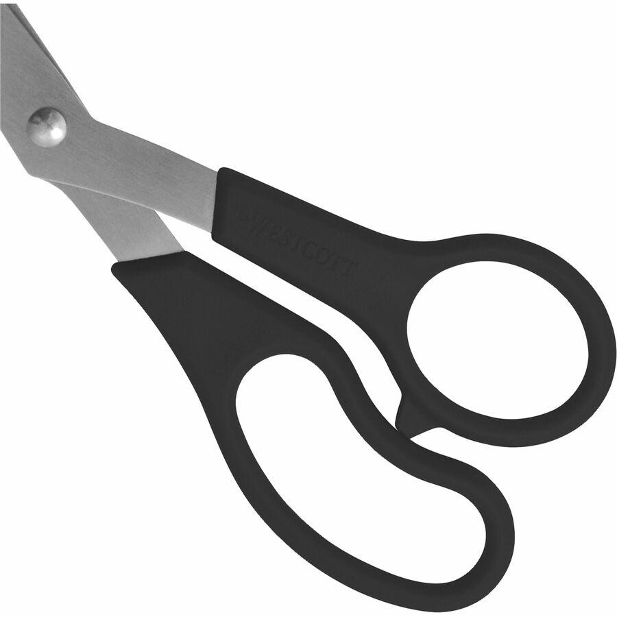 Westcott 8" All Purpose Bent Scissors - 3.50" Cutting Length - 8" Overall Length - Bent - Stainless Steel - Pointed Tip - Black - 3 / Pack. Picture 4