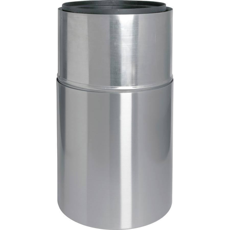 Genuine Joe Classic Cylinder 2-Piece Waste Receptacle - 35 gal Capacity - Weather Resistant, Fire Proof, Leak Proof - 34" Height x 18" Diameter - Aluminum - Silver - 1 Each. Picture 4