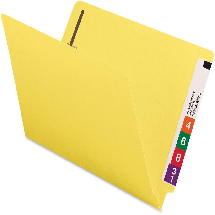 Smead WaterShed/CutLess Straight Tab Cut Letter Recycled End Tab File Folder - 8 1/2" x 11" - 2 x 2B Fastener(s) - End Tab Location - Yellow - 30% Paper Recycled - 50 / Box. Picture 10