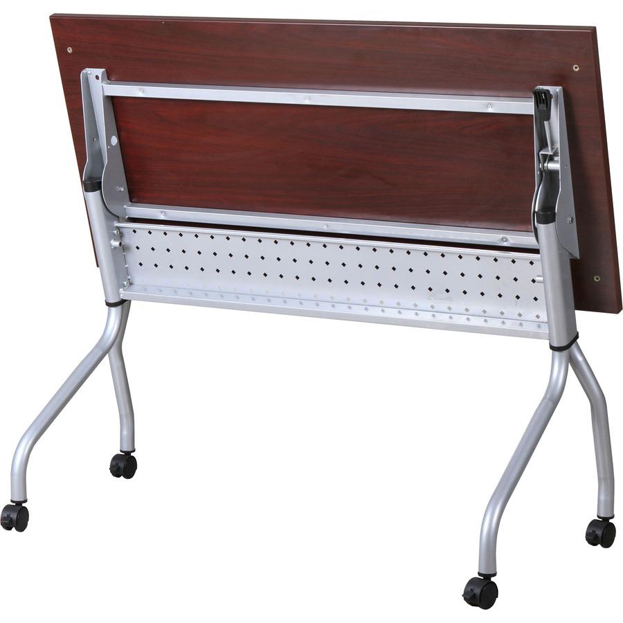 Lorell Flip Top Training Table - Rectangle Top - Four Leg Base - 4 Legs x 23.60" Table Top Width x 60" Table Top Depth - 29.50" Height x 59" Width x 23.63" Depth - Assembly Required - Mahogany - Nylon. Picture 3