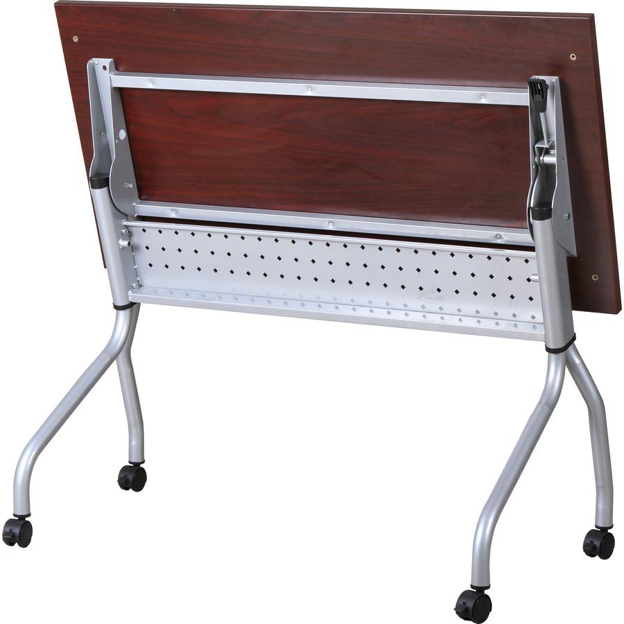 Lorell Flip Top Training Table - Rectangle Top - Four Leg Base - 4 Legs x 23.60" Table Top Width x 48" Table Top Depth - 29.50" Height x 47.25" Width x 23.63" Depth - Assembly Required - Mahogany - Ny. Picture 3
