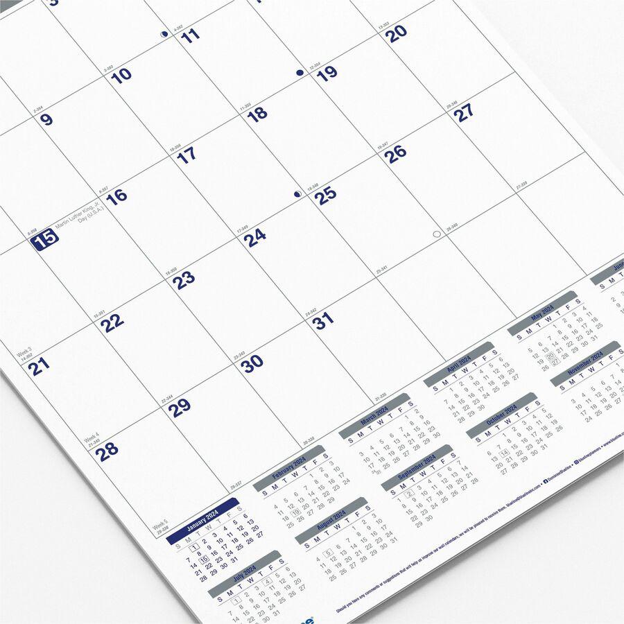 Blueline Net Zero Carbon Wall Calendar - Julian Dates - Monthly - 12 Month - January 2024 - December 2024 - 1 Month Single Page Layout - 12" x 17" White Sheet - Twin Wire - White - Chipboard - Black C. Picture 4