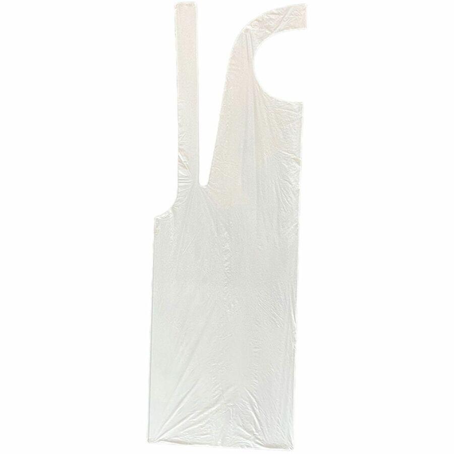 Genuine Joe 50" Disposable Poly Apron - Polyethylene - For Food Service, Manufacturing - White - 100 / Pack. Picture 3