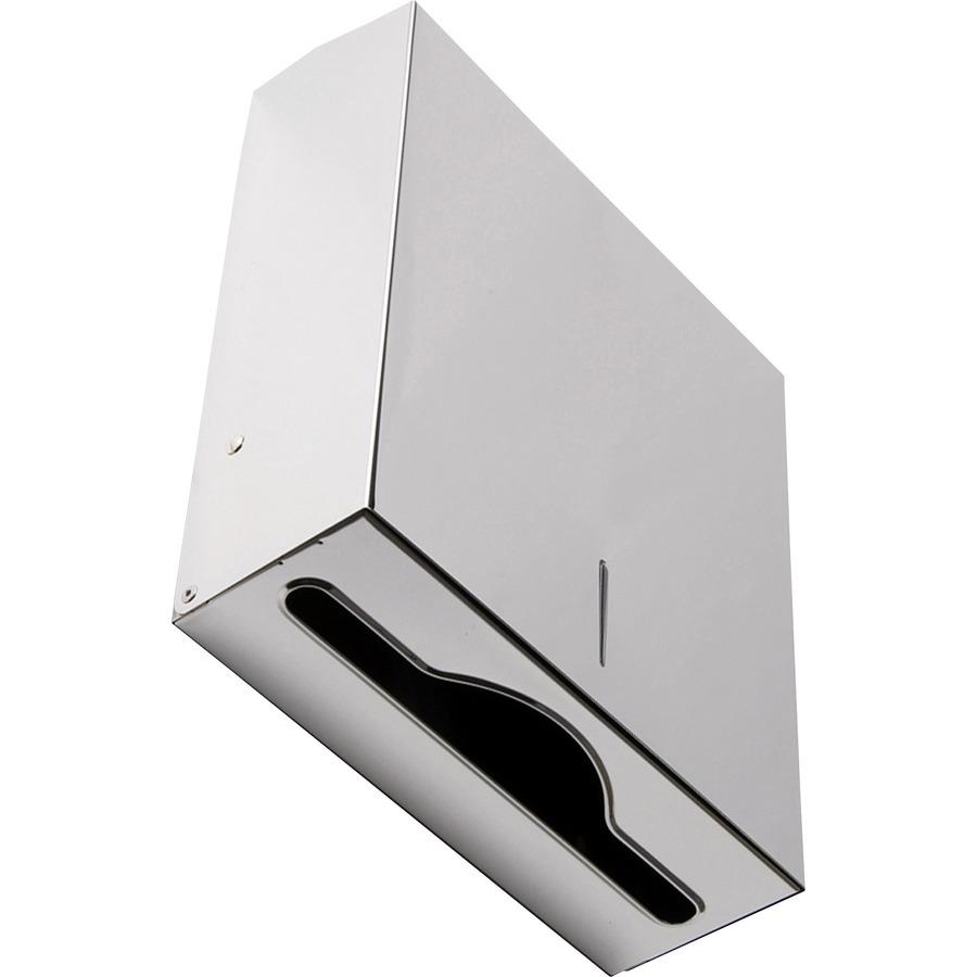 Genuine Joe C-Fold/Multi-fold Towel Dispenser Cabinet - C Fold, Multifold Dispenser - 13.5" Height x 11" Width x 4.3" Depth - Stainless Steel, Metal - White - Wall Mountable - 6 / Carton. Picture 5